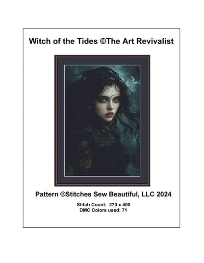 Witch of the Tides counted cross stitch pattern by The Art Revivalist