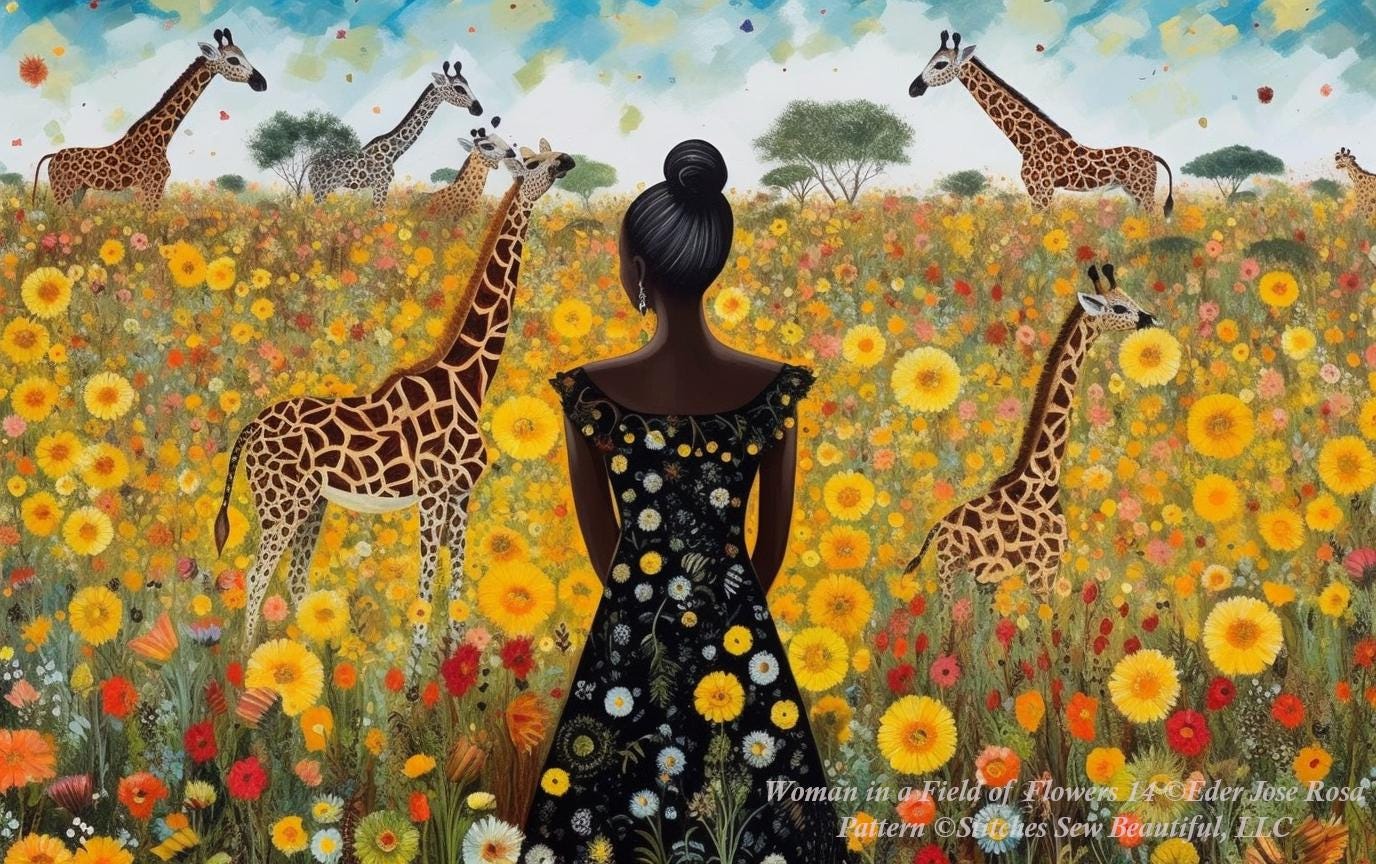 Woman in a Field of Flowers 14 cross stitch pattern by Eder Jose Rosa