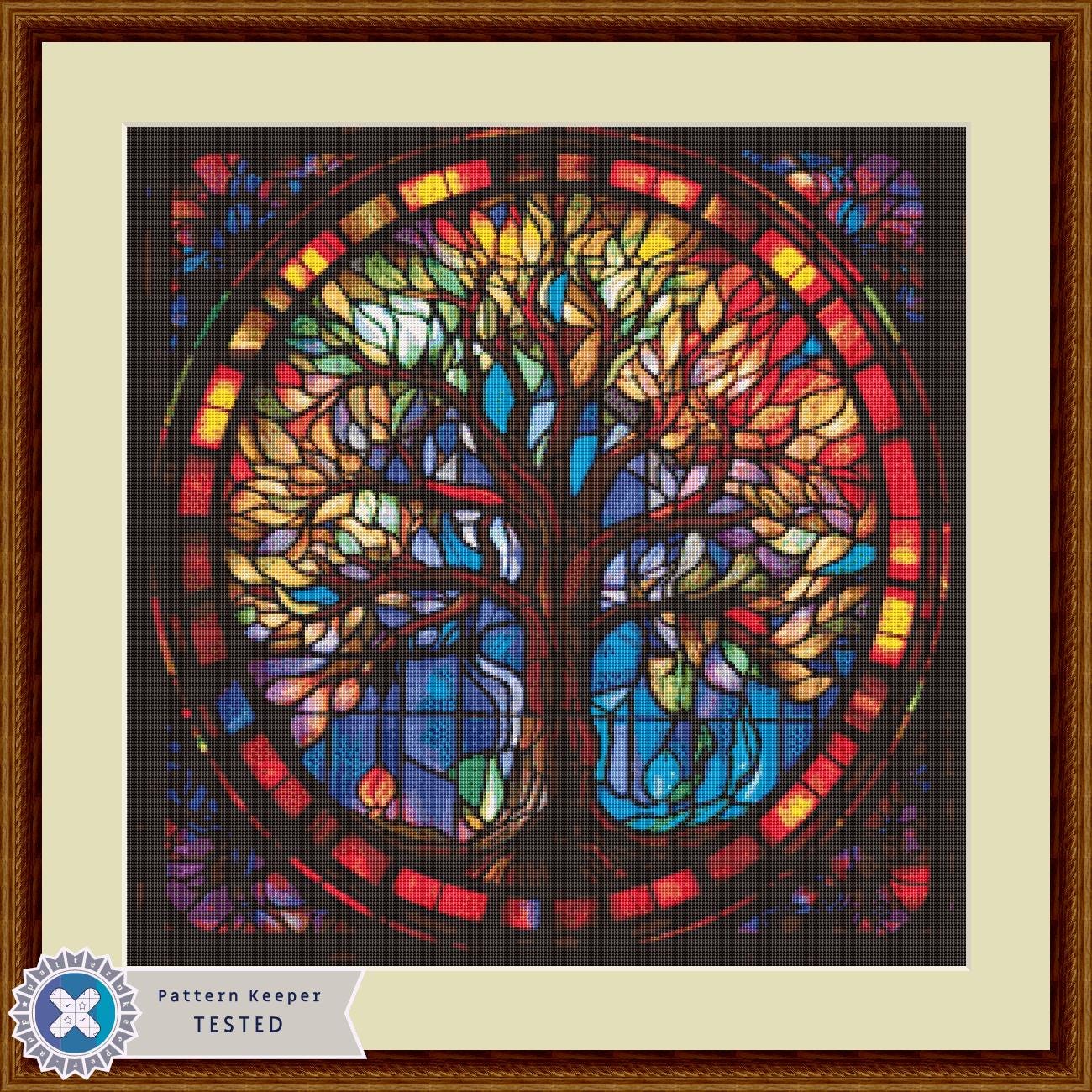 Stained Glass Tree of Life (Small) counted cross stitch pattern by PeacefulArtColors