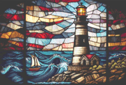 Stained Glass Lighthouse cross stitch pattern (Small) ©Adobe Extended License