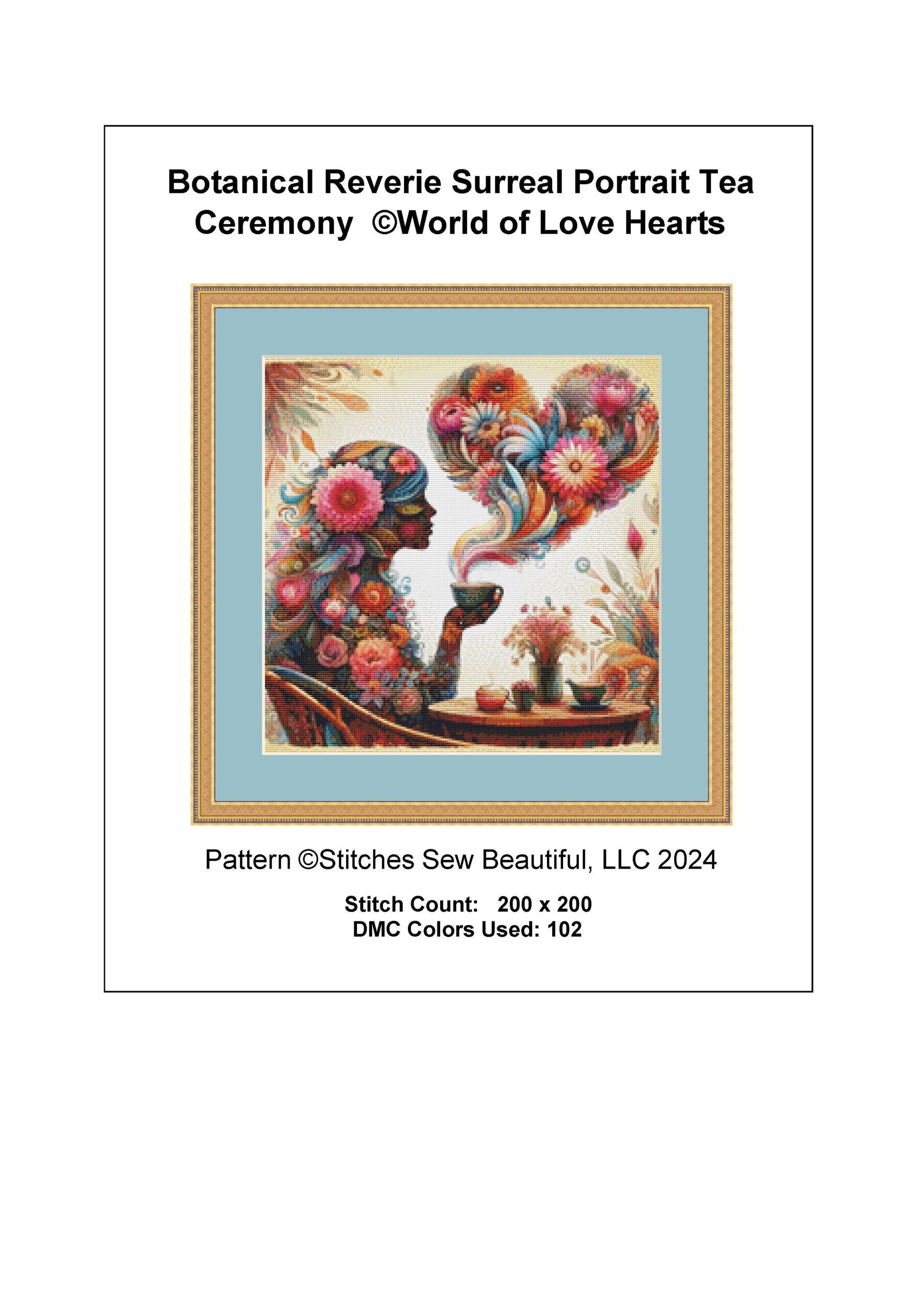 Botanical Reverie Surreal Portrait Tea Ceremony (Small) cross stitch pattern by World of Love Hearts
