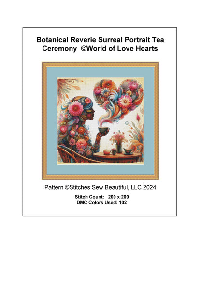 Botanical Reverie Surreal Portrait Tea Ceremony (Small) cross stitch pattern by World of Love Hearts
