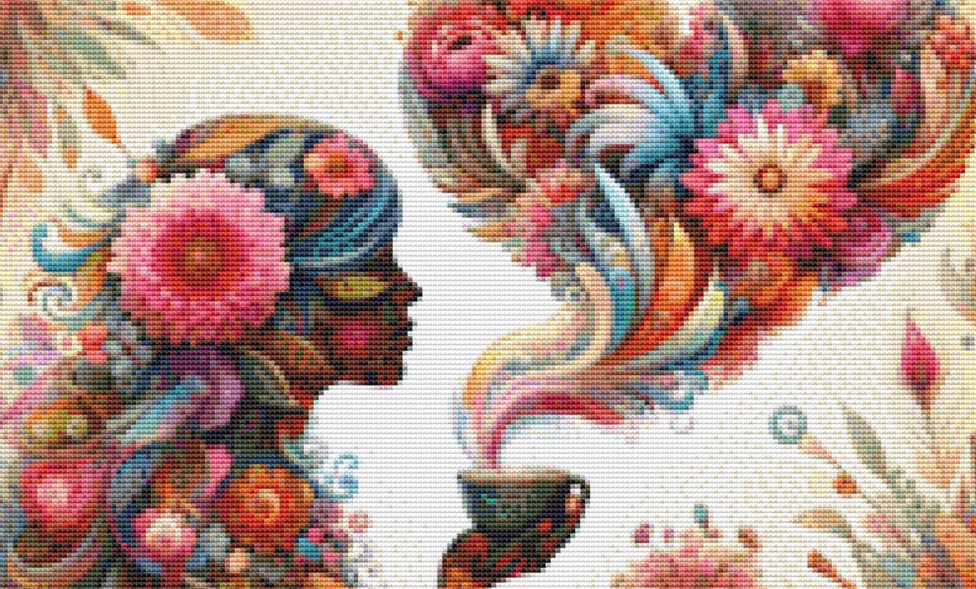 Botanical Reverie Surreal Portrait Tea Ceremony (Small) cross stitch pattern by World of Love Hearts