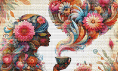Botanical Reverie Surreal Portrait Tea Ceremony (Small) cross stitch pattern by World of Love Hearts