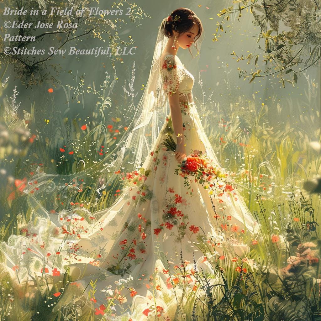 Bride in a Field of Flowers 2 counted cross stitch pattern by Eder Jose Rosa