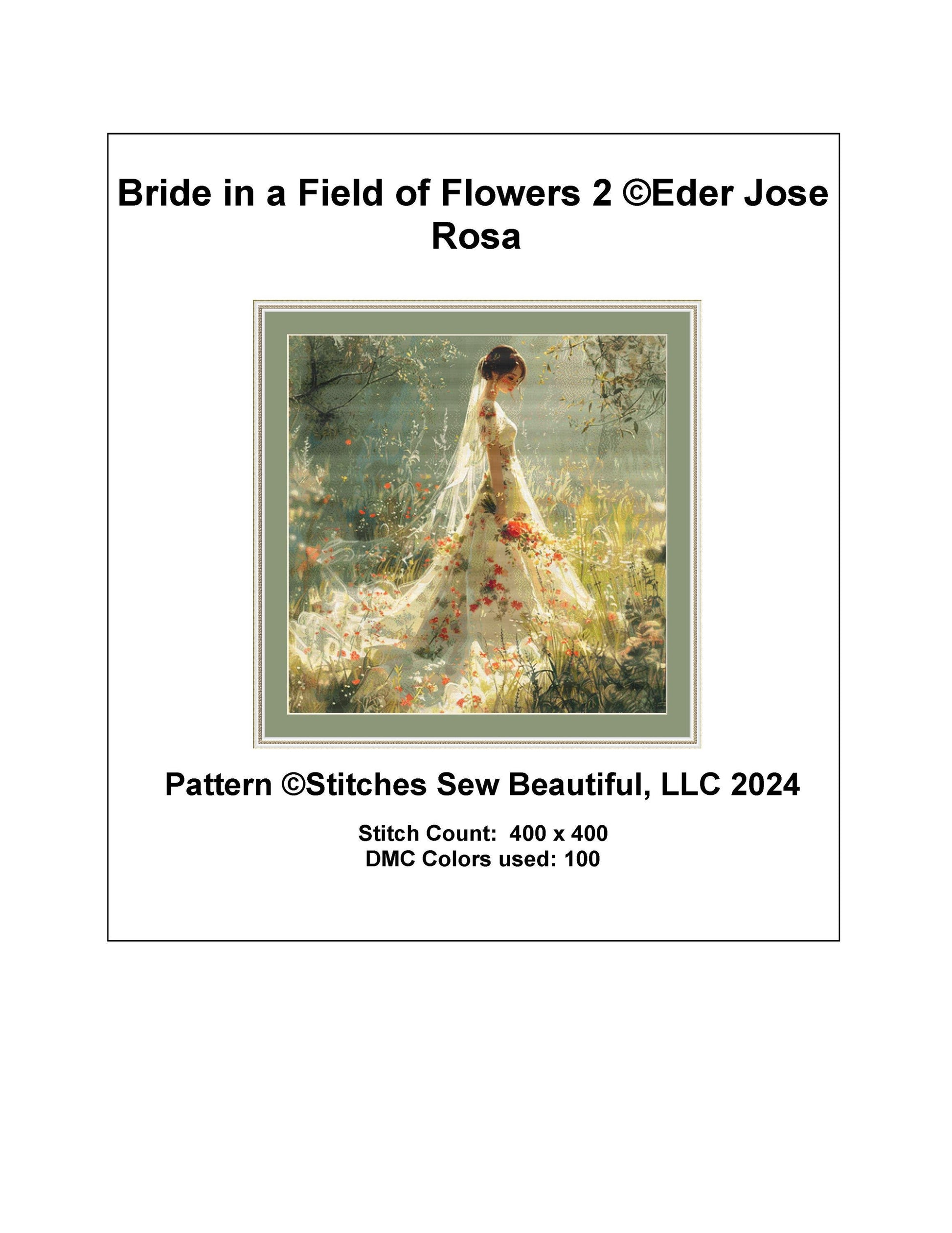 Bride in a Field of Flowers 2 counted cross stitch pattern by Eder Jose Rosa