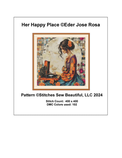 Her Happy Place counted cross stitch pattern by Eder Jose Rosa