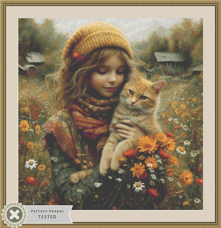 The Girl and the Loving Cat counted cross stitch pattern by Eder Jose Rosa