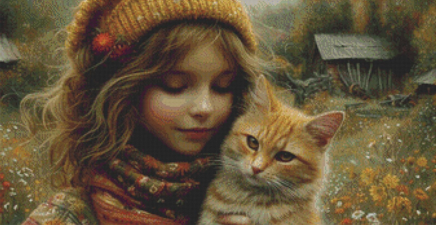 The Girl and the Loving Cat counted cross stitch pattern by Eder Jose Rosa