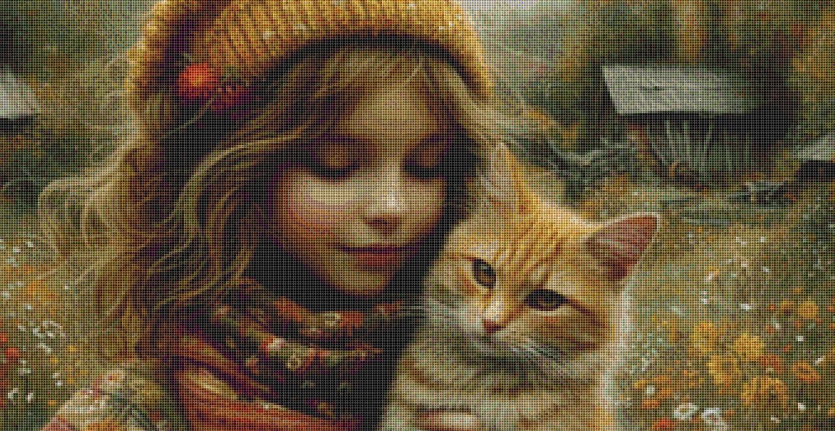 The Girl and the Loving Cat counted cross stitch pattern by Eder Jose Rosa