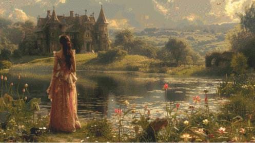 The Woman and the Castle counted cross stitch pattern by Eder Jose Rosa