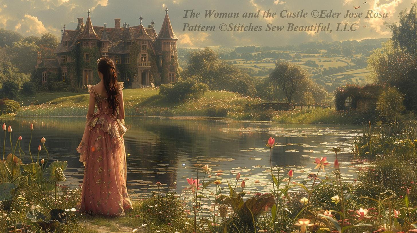 The Woman and the Castle (Max Size/Color) counted cross stitch pattern by Eder Jose Rosa