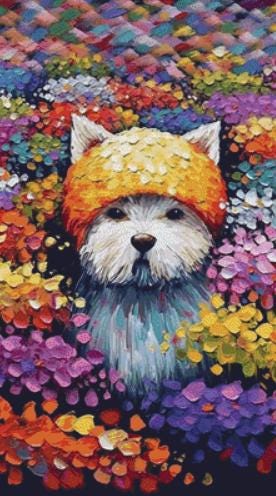 Dog in a Field of Flowers counted cross stitch pattern by Eder Jose Rosa