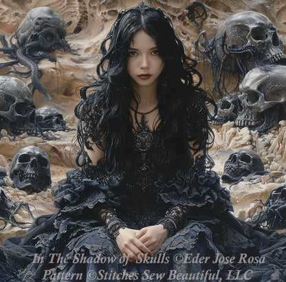 In the Shadow of Skulls (Small) counted cross stitch pattern by Eder Jose Rosa