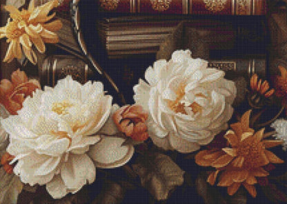 Atop the Vintage Book Pile counted cross stitch pattern by Serr.Kai A Quill & Ink