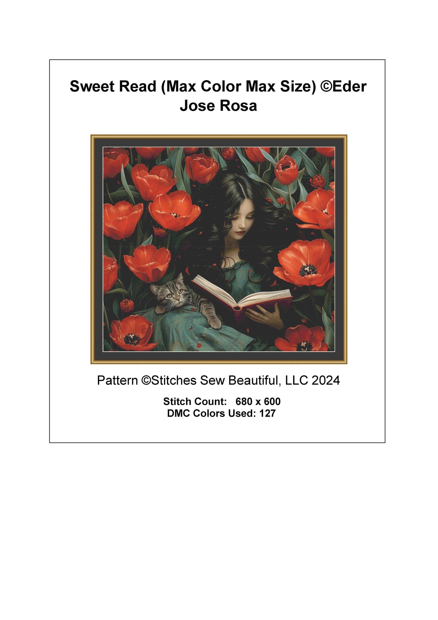 Sweet Read (Max Size Max Color) full coverage counted cross stitch pattern by Eder Jose Rosa