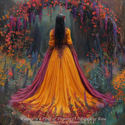 Woman in a Field of Flowers 15 counted cross stitch pattern by Eder Jose Rosa