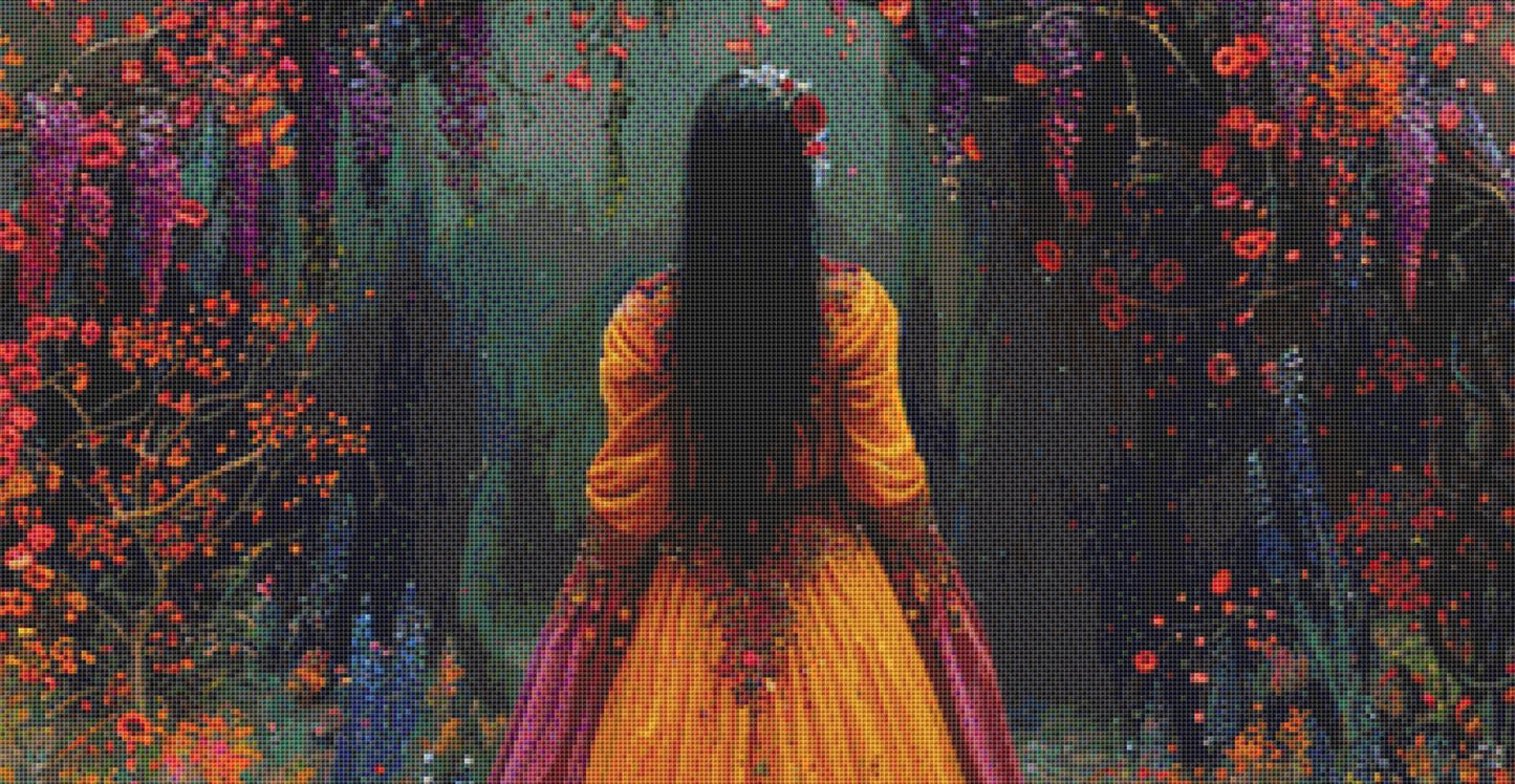 Woman in a Field of Flowers 15 counted cross stitch pattern by Eder Jose Rosa