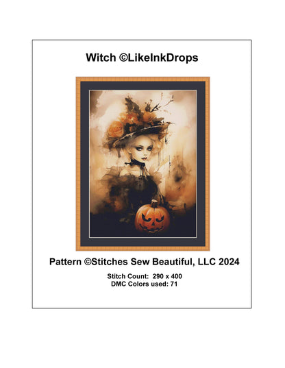 Witch counted cross stitch pattern by LikeInkDrops