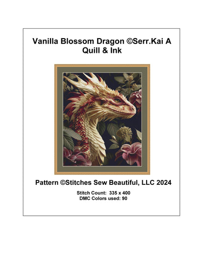 Vanilla Blossom Dragon counted cross stitch pattern by Serr.Kai A Quill & Ink