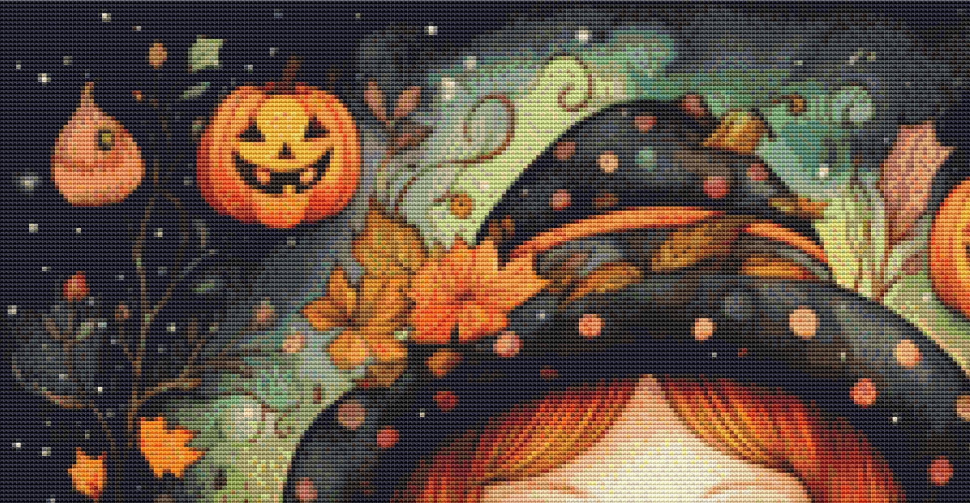 Little Polka Dot Witch full coverage counted cross stitch pattern by FantasyADigitals