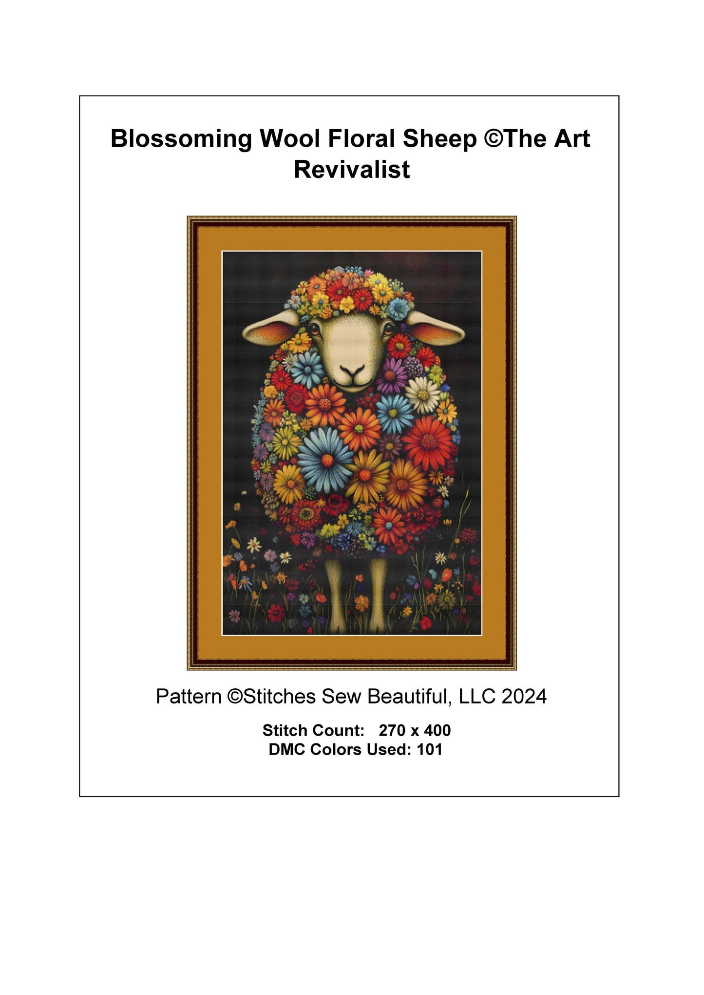 Blossoming Wool Floral Sheep cross stitch pattern by The Art Revivalist