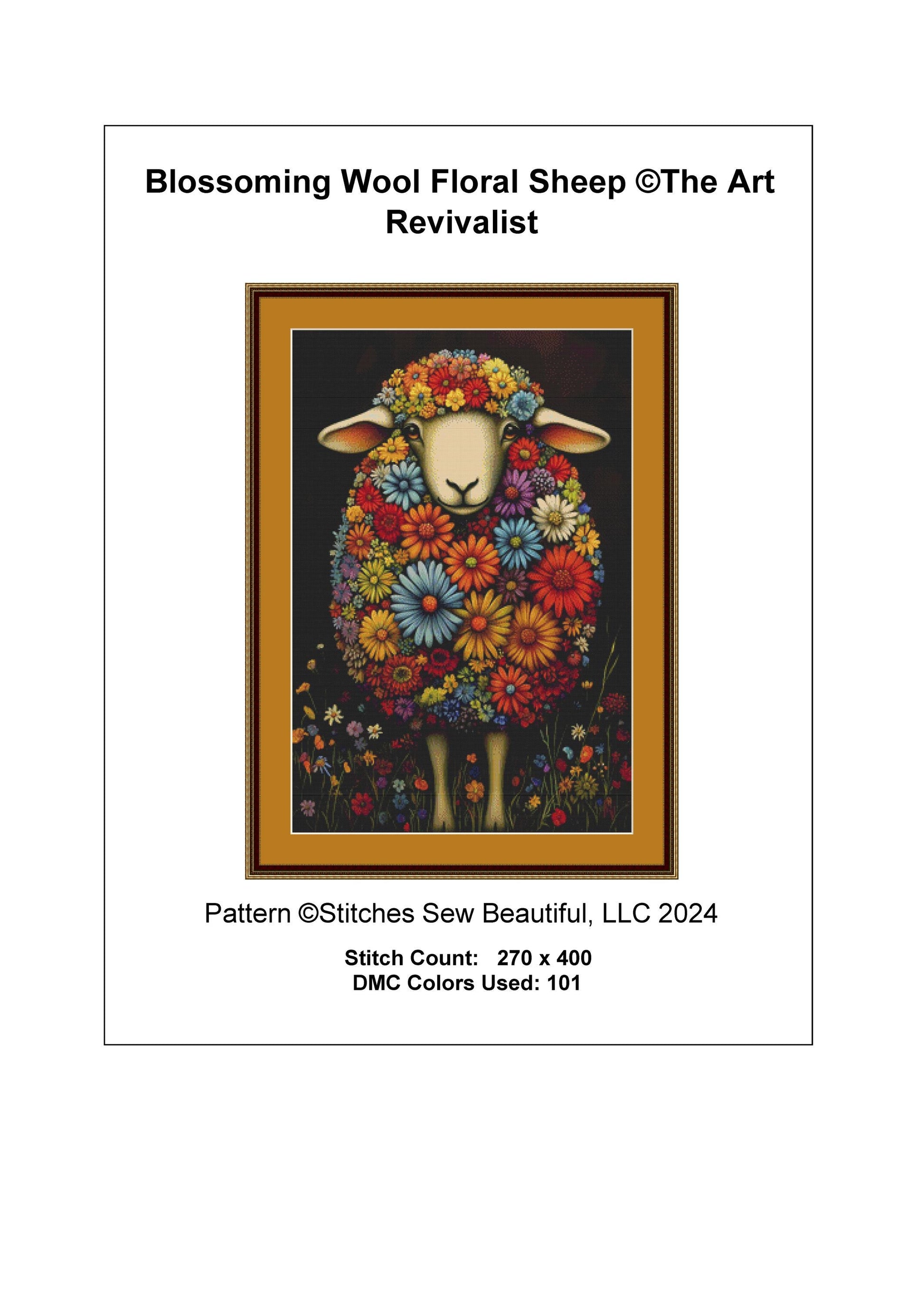 Blossoming Wool Floral Sheep cross stitch pattern by The Art Revivalist