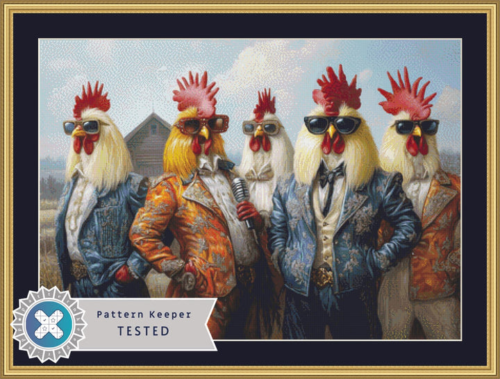 Rooster Rockstars cross stitch pattern by The Art Revivalist