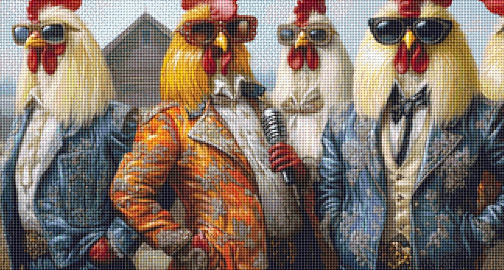 Rooster Rockstars cross stitch pattern by The Art Revivalist