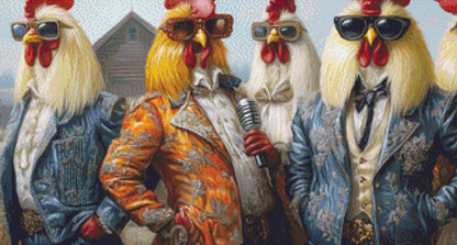 Rooster Rockstars cross stitch pattern by The Art Revivalist