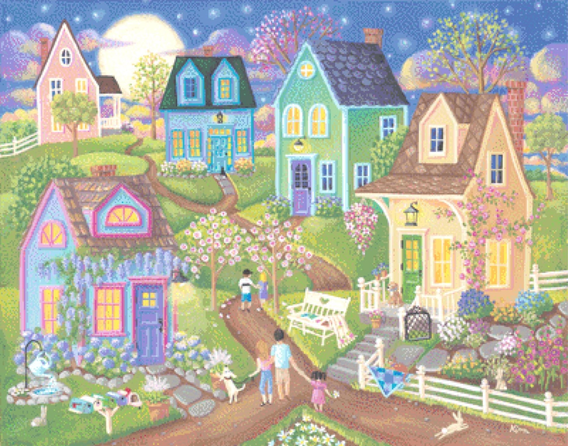Twilight Stroll cross stitch pattern by Kim Leo licensed by JMS Art Licensing