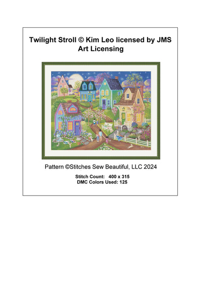 Twilight Stroll cross stitch pattern by Kim Leo licensed by JMS Art Licensing