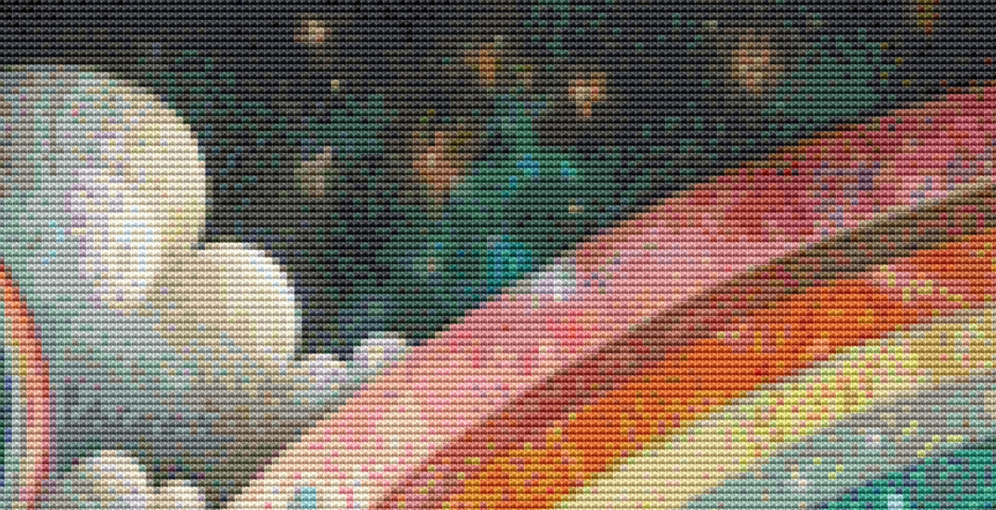 Rainbow & Starshine Over a Bohemian Floral Heart cross stitch pattern by World of Love Hearts
