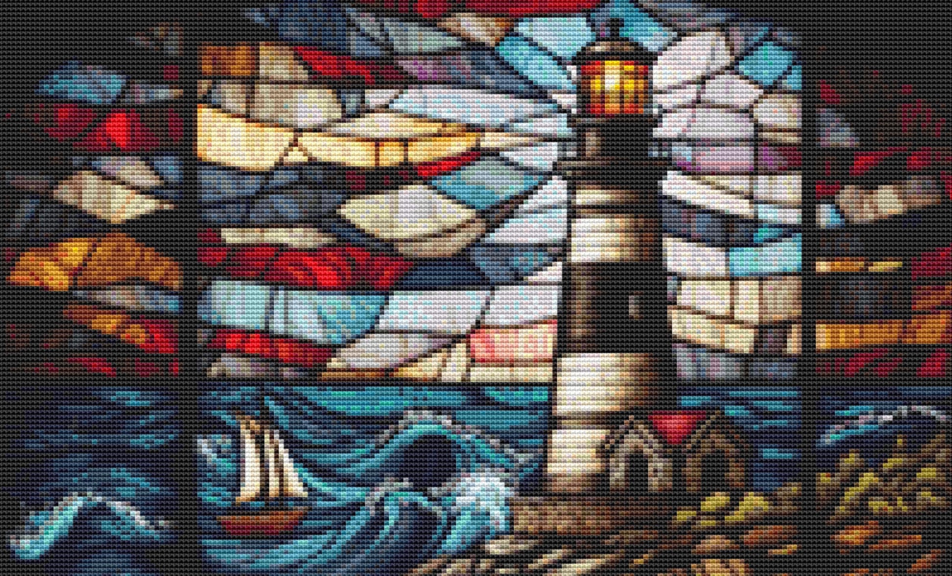 Stained Glass Lighthouse cross stitch pattern (Small) ©Adobe Extended License