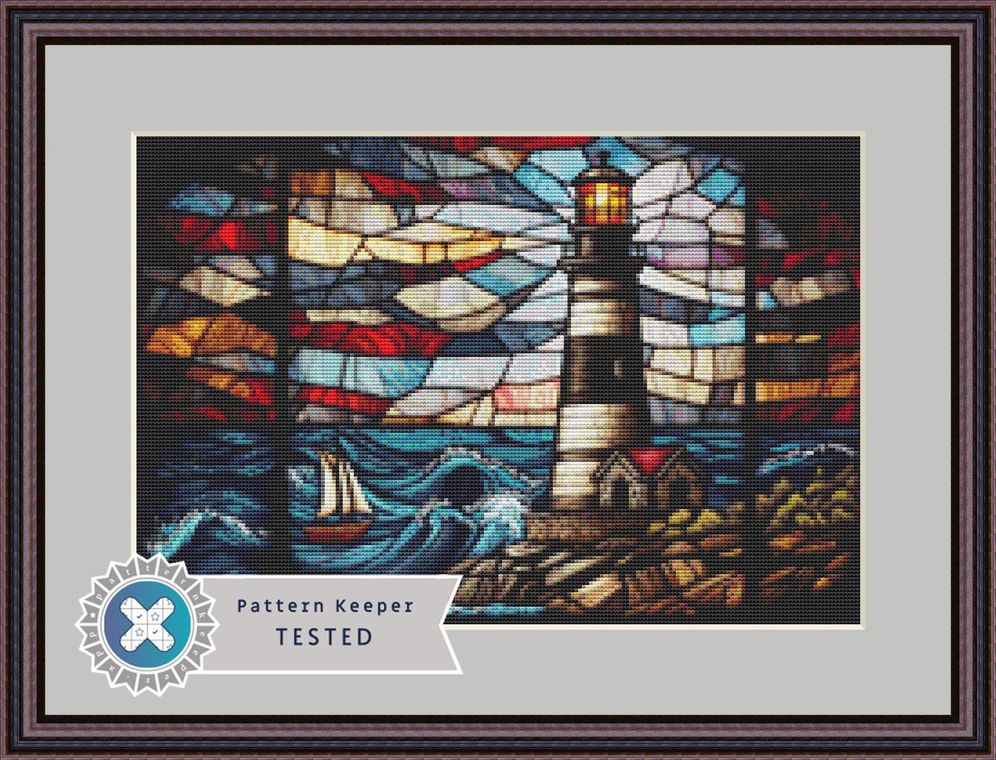 Stained Glass Lighthouse cross stitch pattern (Small) ©Adobe Extended License