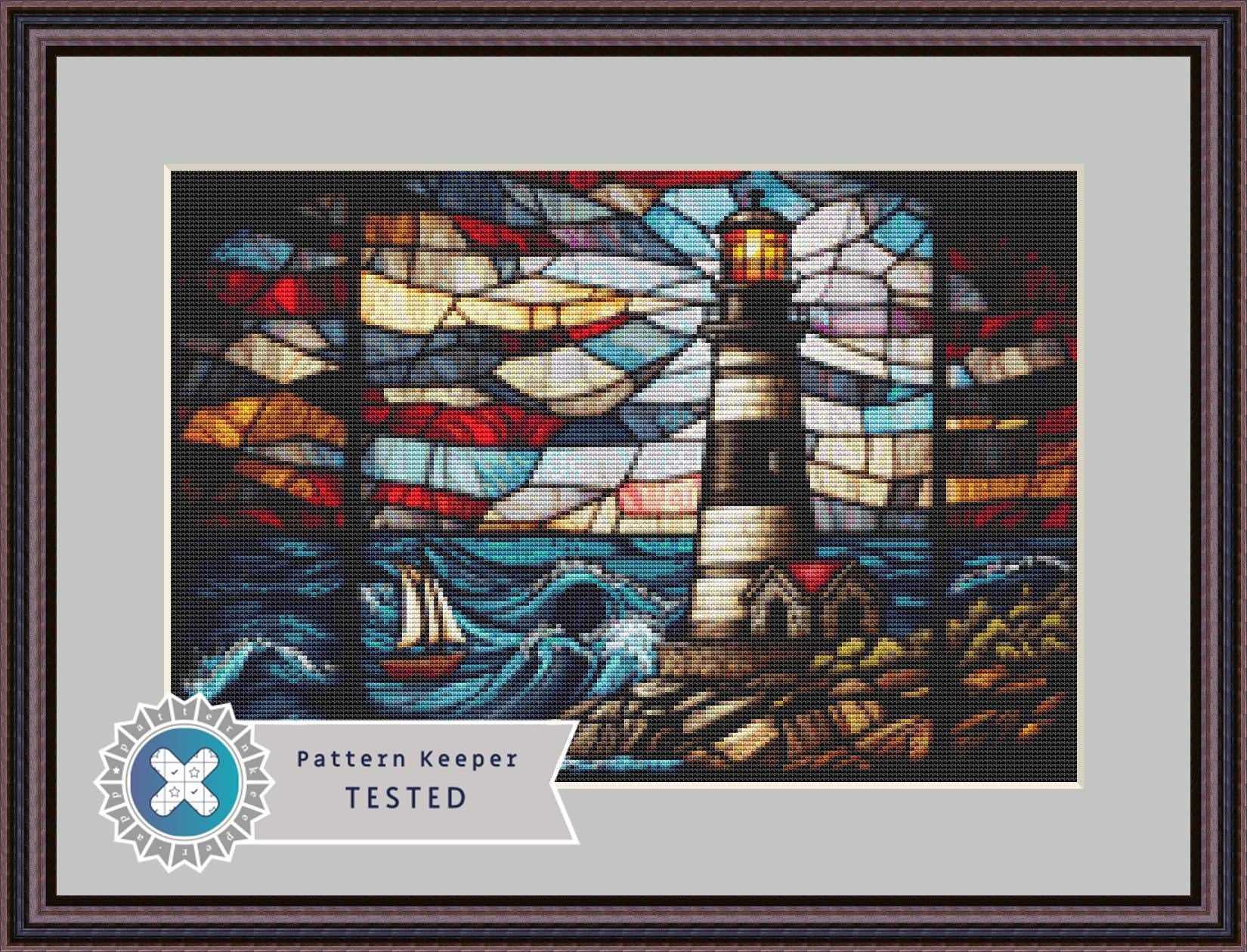 Stained Glass Lighthouse cross stitch pattern (Small) ©Adobe Extended License