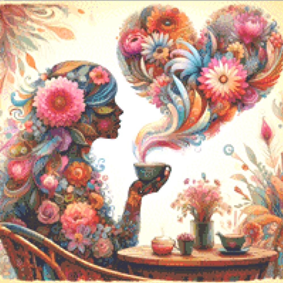 Botanical Reverie Surreal Portrait Tea Ceremony (Small) cross stitch pattern by World of Love Hearts
