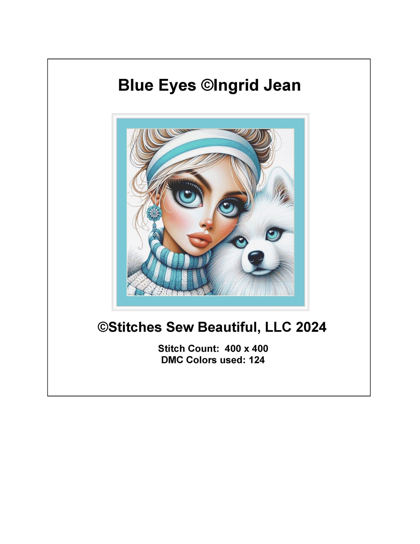 Blue Eyes counted cross stithc pattern by Ingrid Jean
