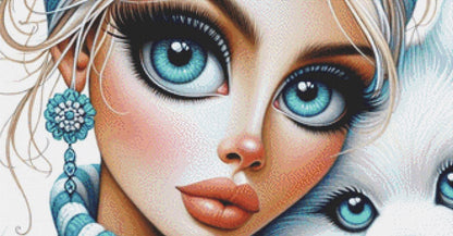 Blue Eyes counted cross stithc pattern by Ingrid Jean