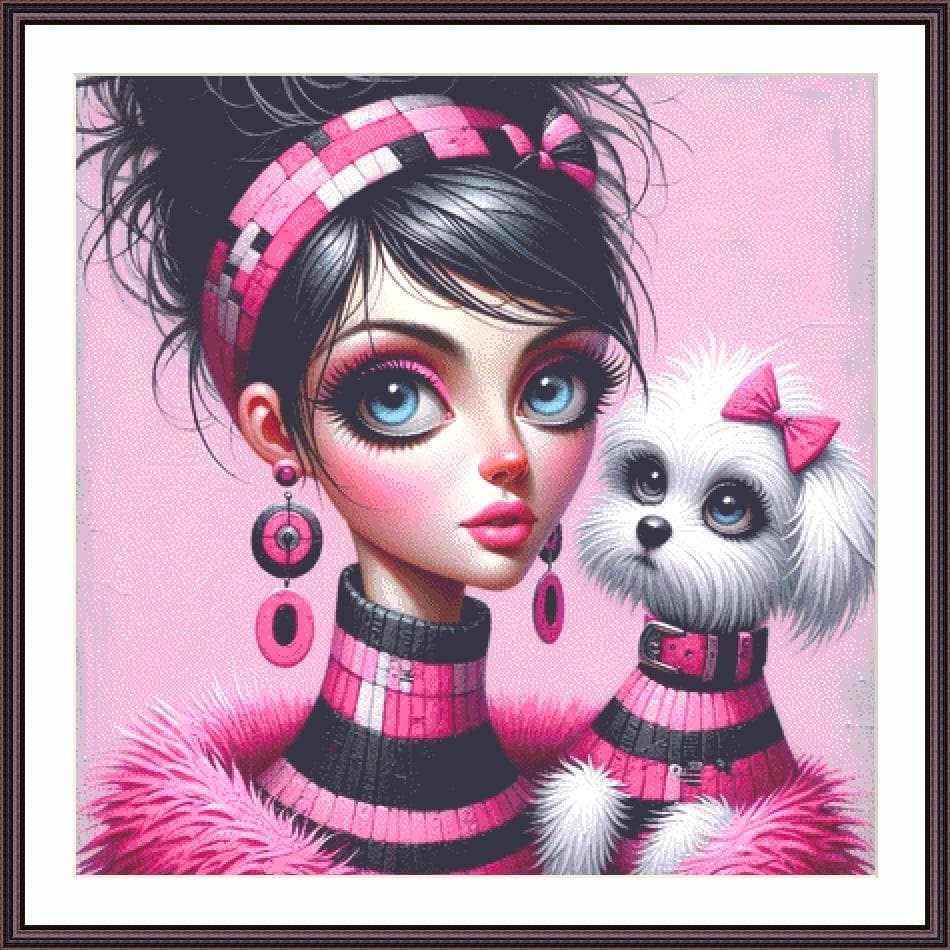 Think Pink and Spark Some Joy counted cross stitch pattern by Ingrid Jean AI Art