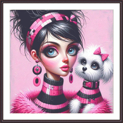Think Pink and Spark Some Joy counted cross stitch pattern by Ingrid Jean AI Art