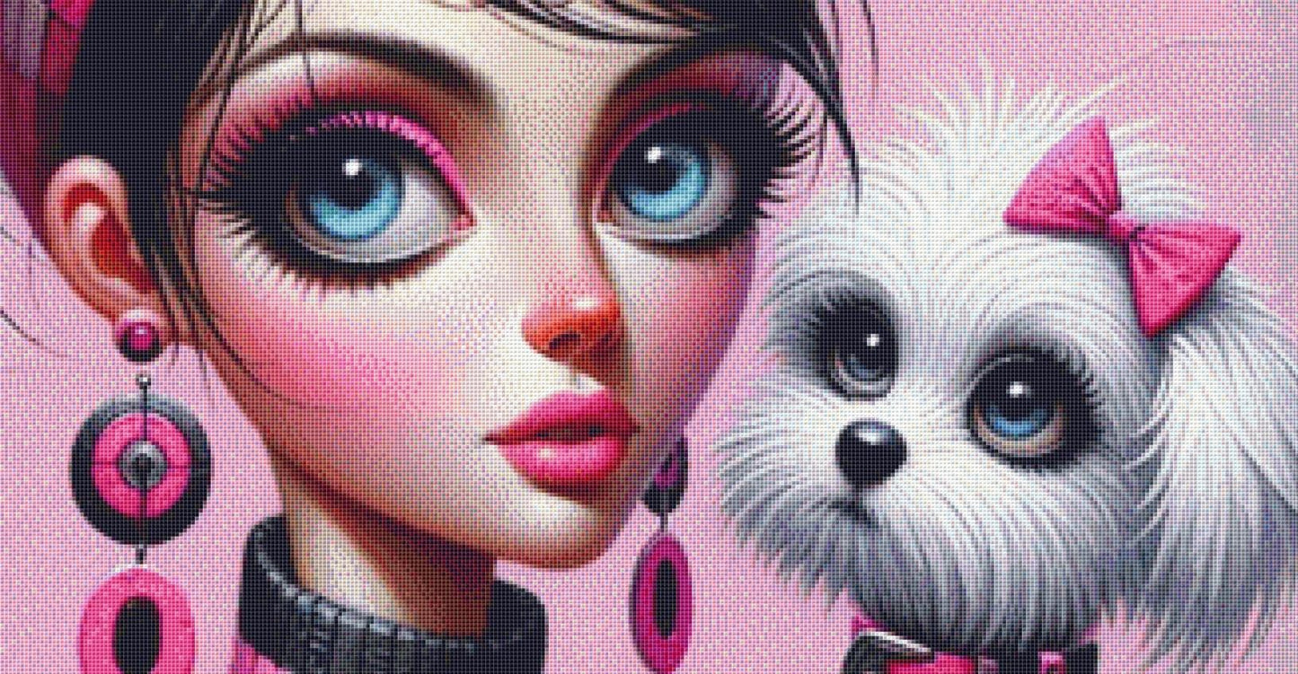 Think Pink and Spark Some Joy counted cross stitch pattern by Ingrid Jean AI Art