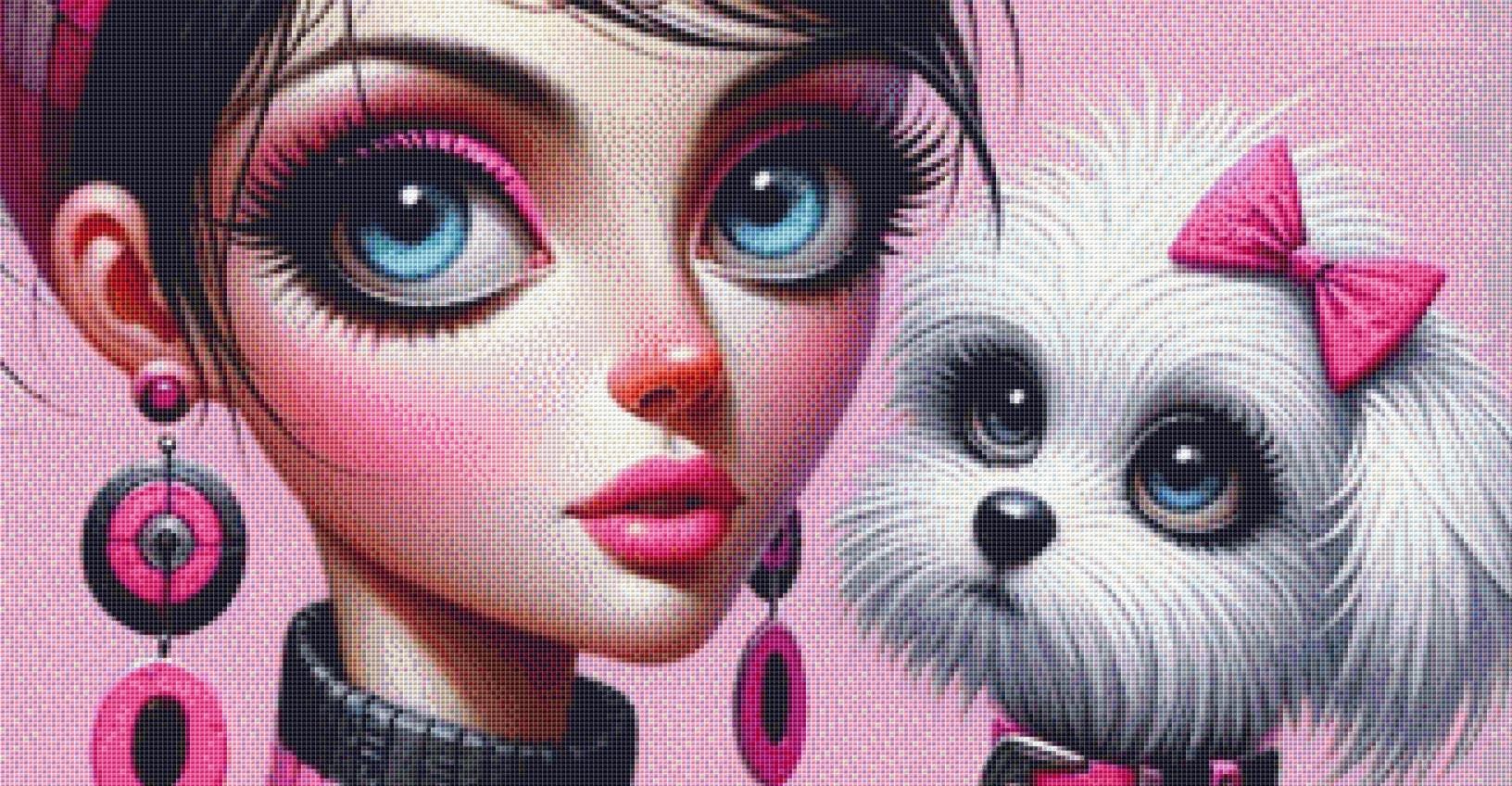 Think Pink and Spark Some Joy counted cross stitch pattern by Ingrid Jean AI Art