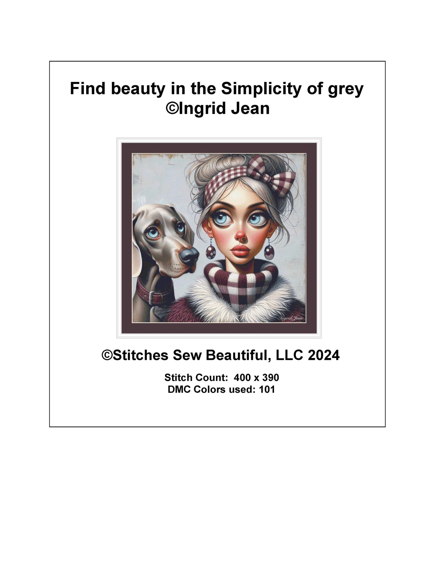 Find beauty in the Simplicity of grey counted cross stitch pattern by Ingrid Jean AI Art