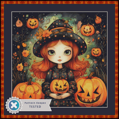 Little Polka Dot Witch full coverage counted cross stitch pattern by FantasyADigitals