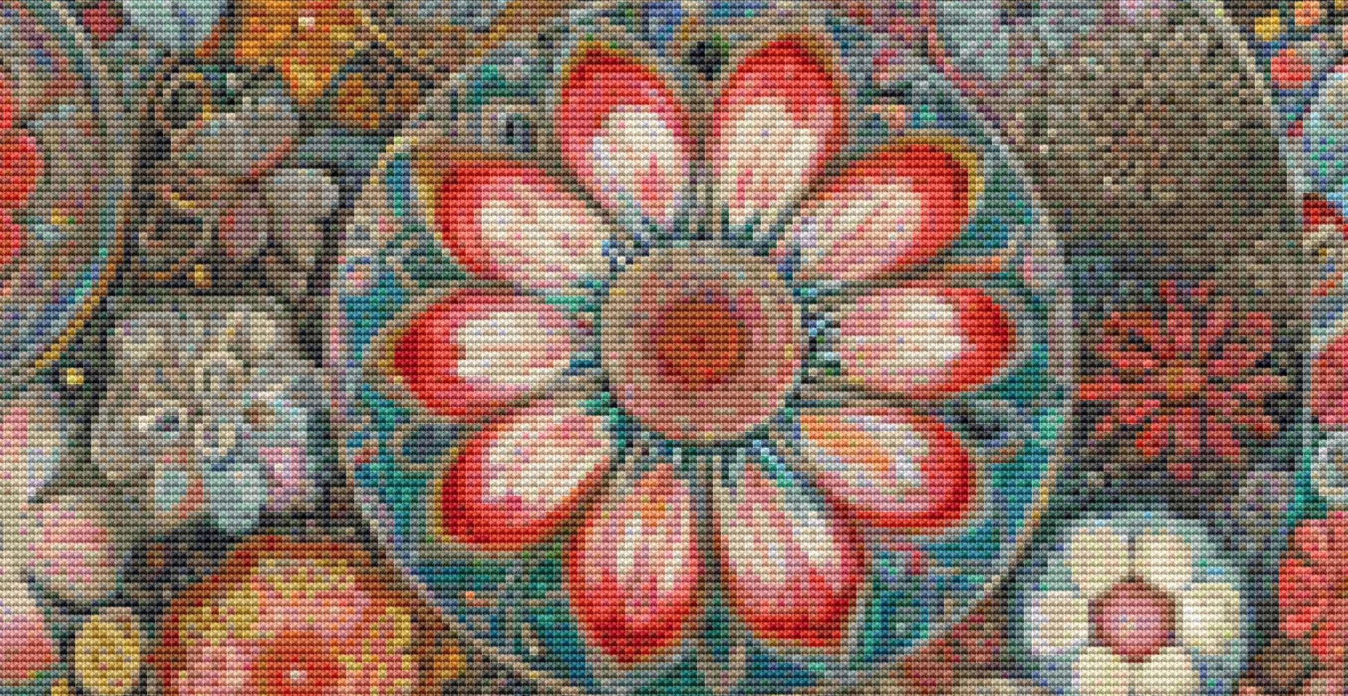 Rainbow & Starshine Over a Bohemian Floral Heart cross stitch pattern by World of Love Hearts