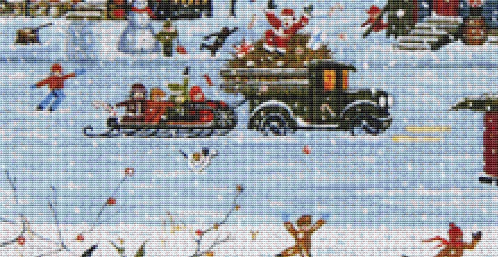 Santa Comes to Millberry Vermont counted cross stitch pattern by Patrick Gauthier