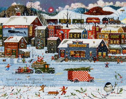 Santa Comes to Millberry Vermont counted cross stitch pattern by Patrick Gauthier