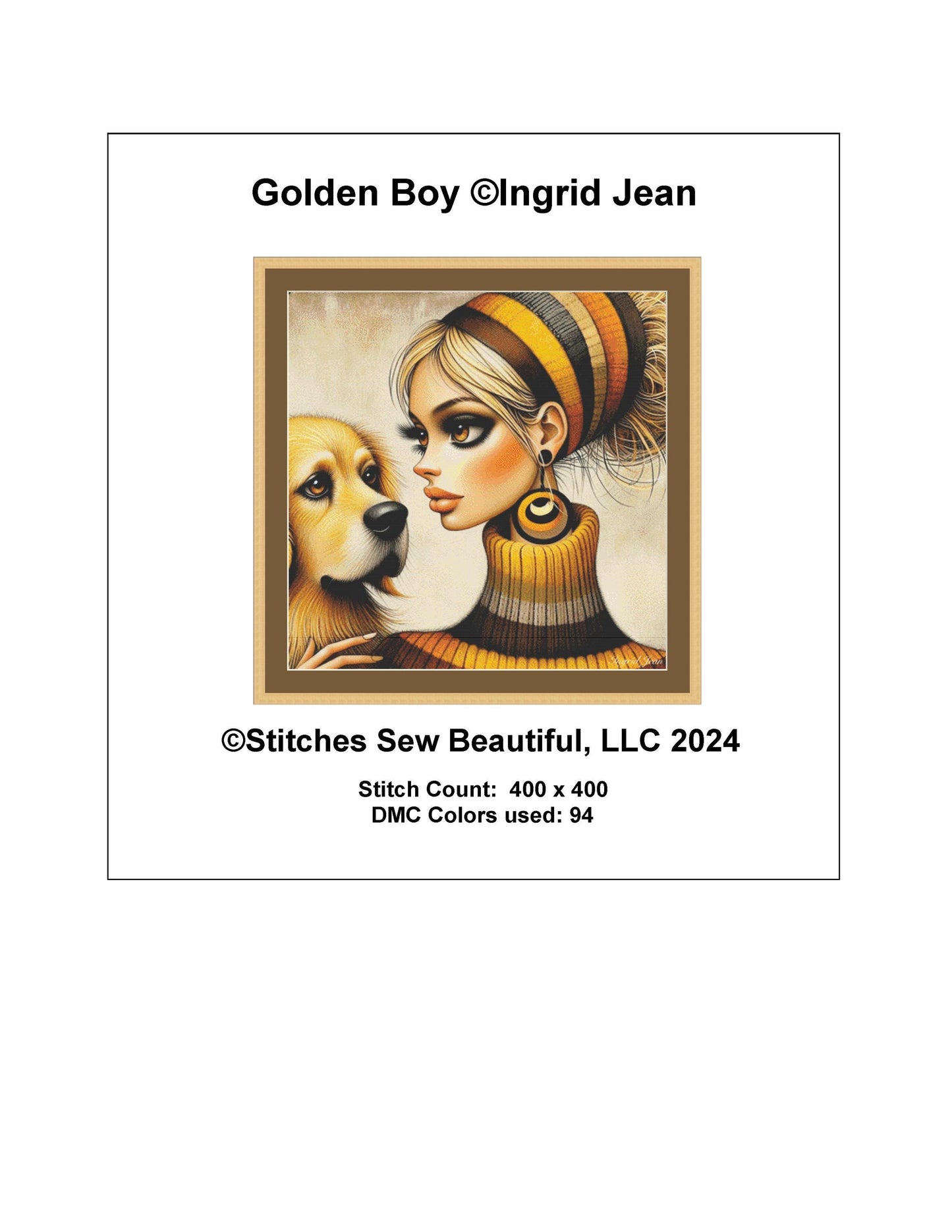 Golden Boy counted cross stitch pattern by Ingrid Jean
