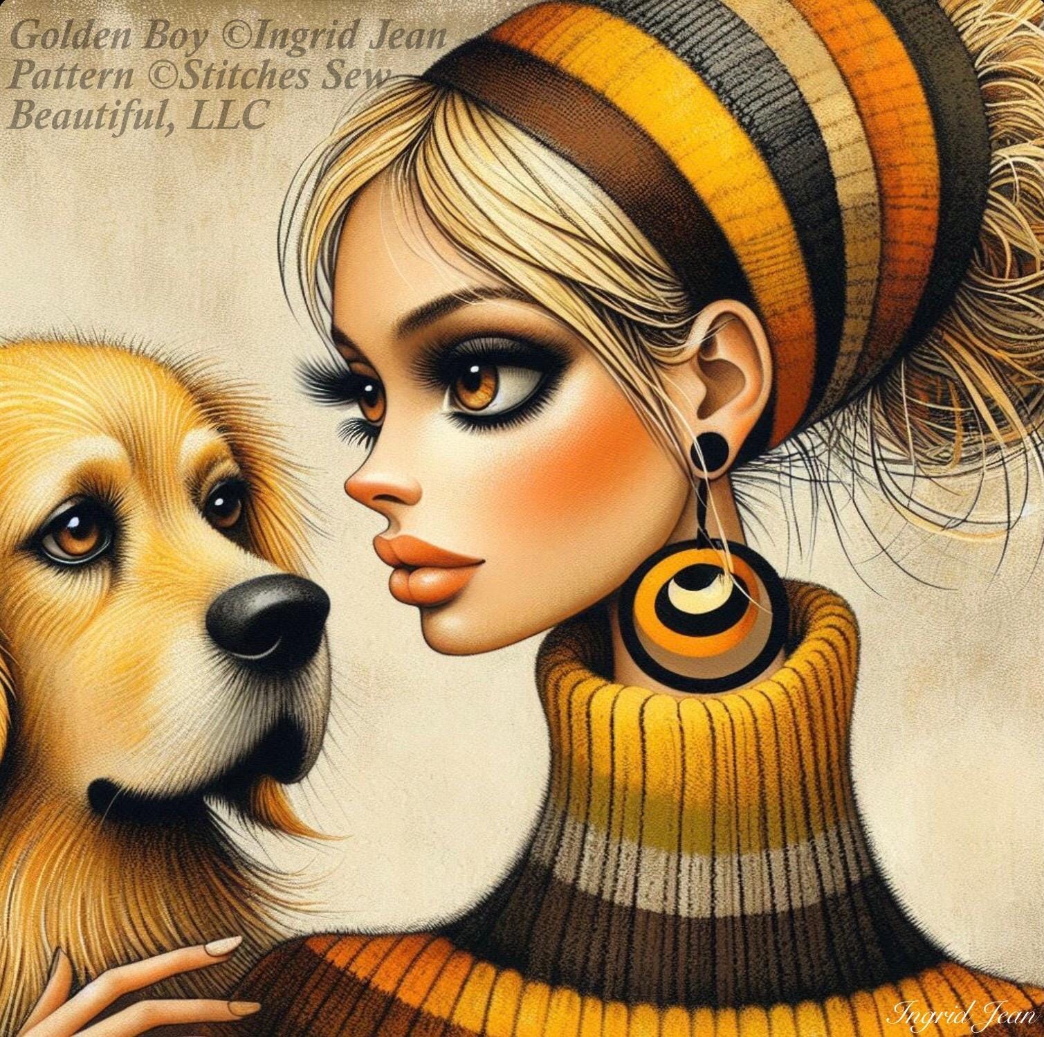 Golden Boy counted cross stitch pattern by Ingrid Jean